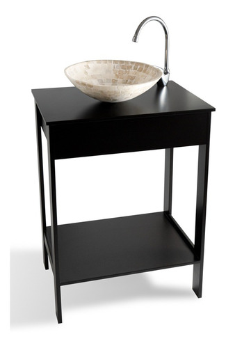 Imagen 5 de 6 de Vanitory Marron Laqueado 60cm Bacha Travetino Griferia