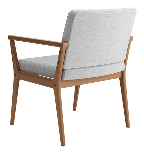 Poltrona Tip Com Base De Madeira No Linho Cinza