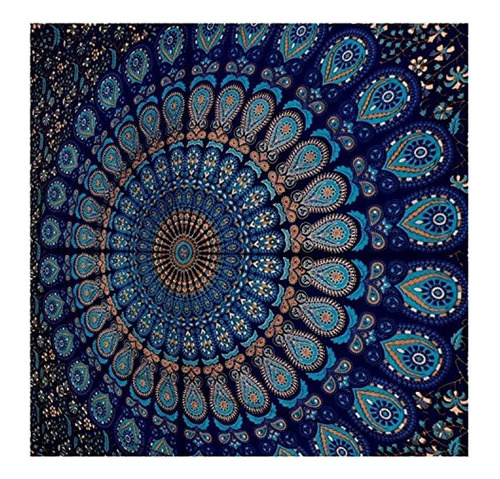 Tapiz Azul Para Colgar En La Pared Con Diseño De Mandala