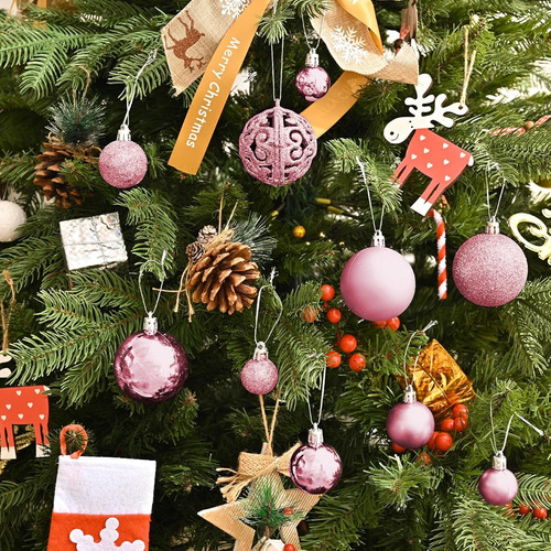 100pz Adornos Esferas Rosas De Arbol De Navidad