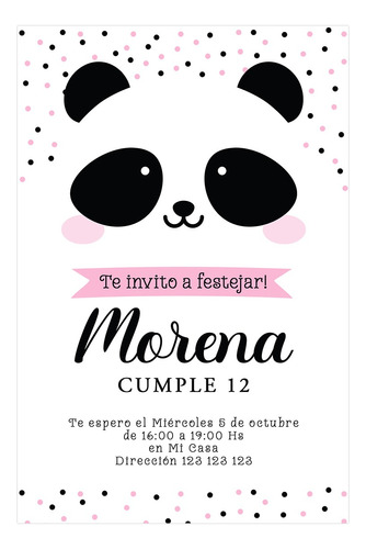 Oso Panda Tarjeta Invitación Digital Imprimible Whatsapp