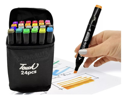 Set De 24 Marcadores Doble Punta Touch Con Estuche Práctico