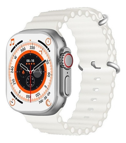 Reloj Smart Watch Ultra T800 Color de la caja Plateado Color de la malla Blanco Color del bisel Plata Diseño de la malla Deportiva