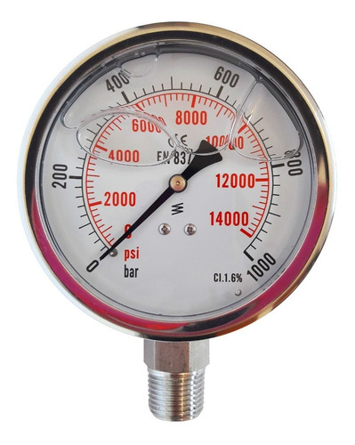 Manómetro Ø 100 Mm Escala 0-1000 Bar Rosca 1/2 Npt Glicerina