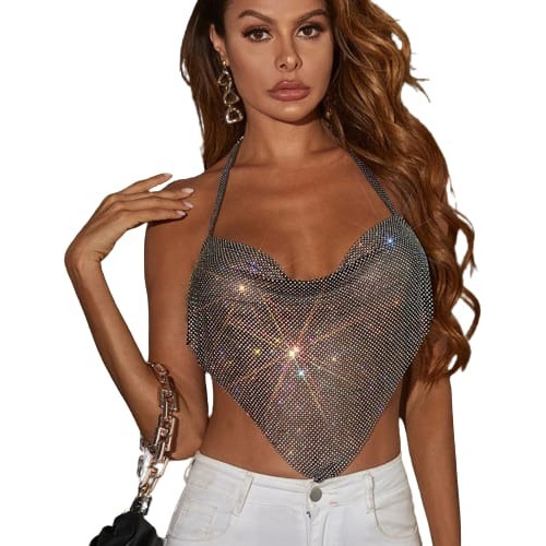 Crop Top Halter Para Mujer Top Corto Sexy Metalizado C13.