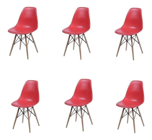 Kit 6 Sillas Eames Patas En Madera Para Comedor - Sala Color de la estructura de la silla Rojo