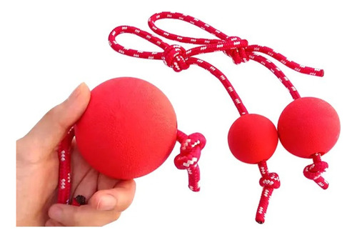 Pelota Para Perro Maciza Resistente Con Cuerda Diámetro 7.2 Color Rojo