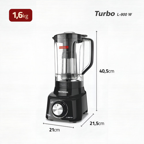Liquidifier L-900 Fb Turbo 900w 2.7 Litros Black Mondial