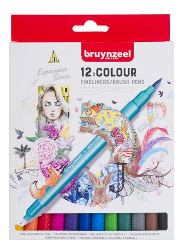 Bruynzeel Marcadores Doble Punta Pincel Y Fina X 12 Colores