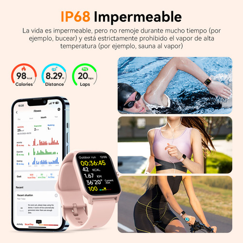 Reloj Inteligente Smartwatch Bluetooth Llamadas Para Alexa, Smart Watch Mujer, 2 Correas, Notificaciones De Apps, Lp68, 100+ Modos Deportivos, Monitor Cardíaco Y Sueño, Compatible Con iPhone Y Android