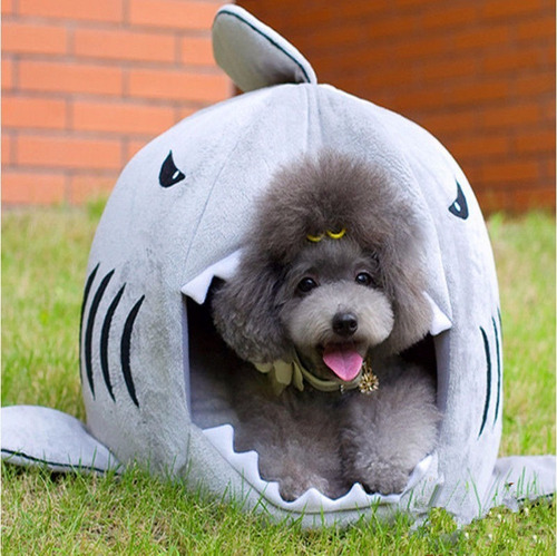 Cama Tiburon Mascota Perro Gato Calida Suave Le Encantara Gris