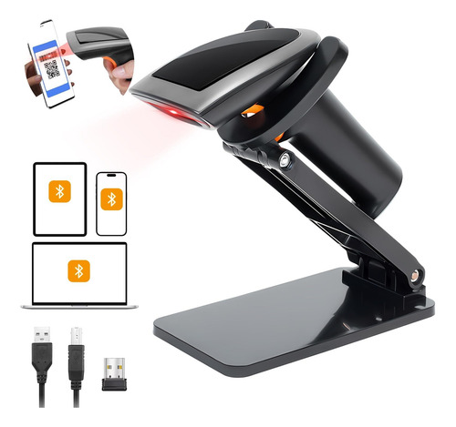Escáner Código De Barras Bluetooth 2d 1d Con Soporte Y Usb