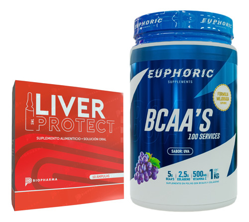Kit Bcaas 1kg Euphoric + Protector Hepático Inositol 10tomas