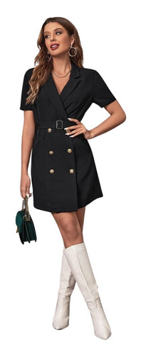 Vestido Blazer Doble Botonadura Bolsillo Falso Va 553