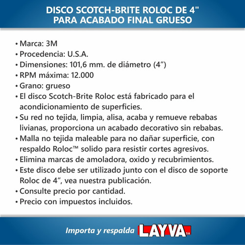 781580 Disco Scotch-brite Grano Grueso Roloc 4'' 3m Layva