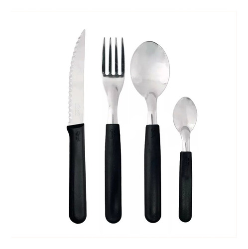 Cubiertos + Jarra Carol Cuchillo Tenedor Cuchara Cucharita Color Negro