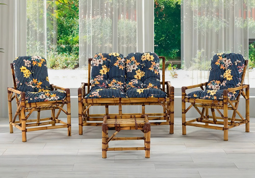 Conjunto Bambu Kit 2 Cadeiras Namoradeira Mesa Para Varanda - Lv Moveis