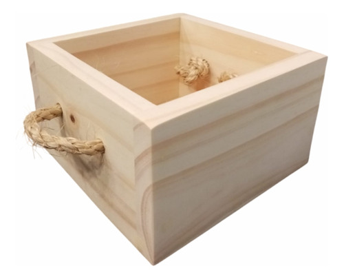 Caja Artesanal En Madera -c/cuerda Al Natural 17x17x10cm