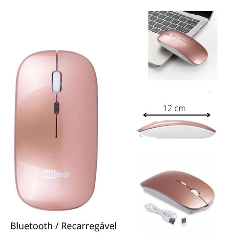 Mouse Slim Bluetooth Recarregável Mbtech Ref: Gb54429 Rosa