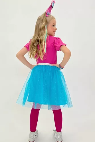 Vestido Fantasia Poppy Trolls + Tiara