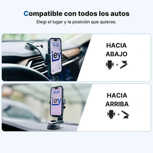 Soporte Celular P/ Auto Con Sopapa Brazo Extensible 360° Negro