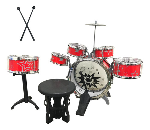 Mini Bateria Infantil Vermelha Banquinho 5 Tambores Bw242vm Cor Vermelho