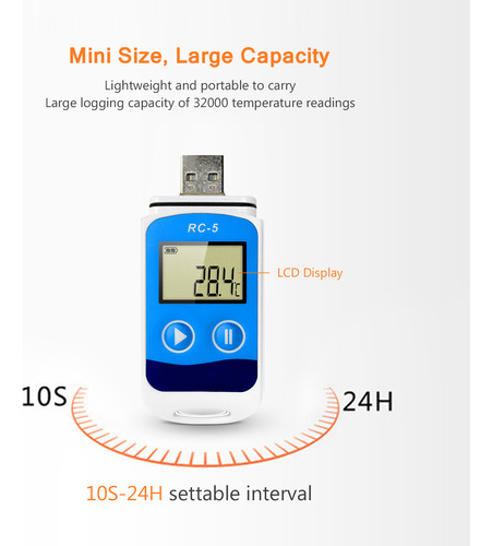 Registrador De Datos, Usb, Puntos De Temperatura, Pantalla L
