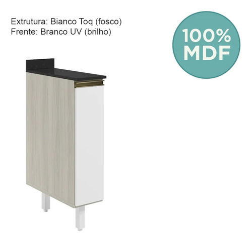 Balcão Com Tampo 1 Porta 20cm Mdf 16796 Bianco Toq Branco Uv Nicioli