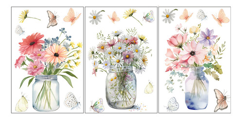 Adhesivos Decorativos Con Flores Para Ventanas, Jarrones, Pl