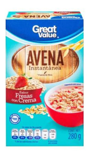 Avena Instantánea Great Value Sabor Fresas Con Crema 280 G