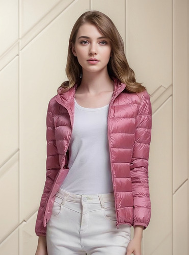 Chamarra Puffer Con Capucha Ligera Para Mujer