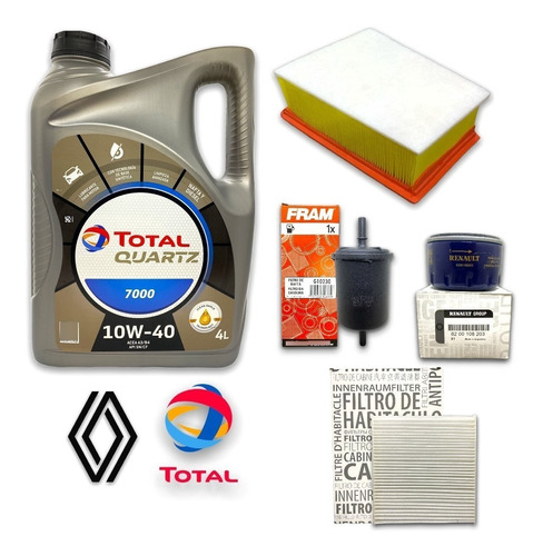 Kit 4 Filtros + 4l Aceite Total Sandero Logan Duster 1.6 16v