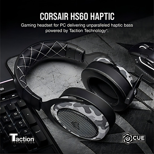 Controladores estéreo hápticos Headset Gamer Hs60, 50 mm, Corsair Usb, color gris