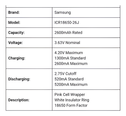 Celda 18650 Samsung Original 2600 Mah