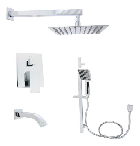 Accesorios Baño Cuadrado Regadera Teléfono Salida Tina Cromo