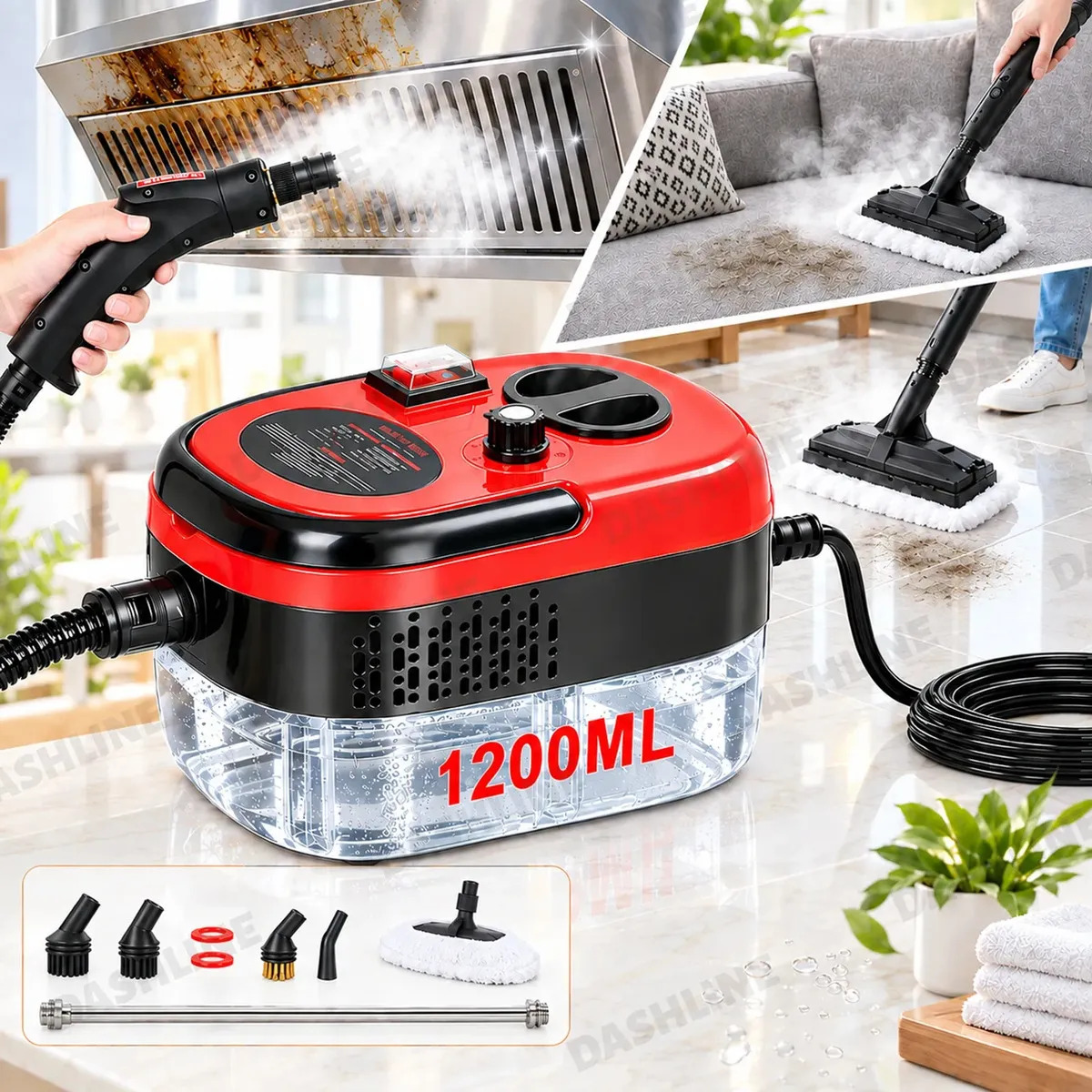 Limpiador de Vapor Welikera 2500W con 6 Niveles y Tanque de 1.2 L, Para Casa y Auto