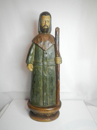 Figura Religiosa De Madera Antigua Con Su Base Buen Estado