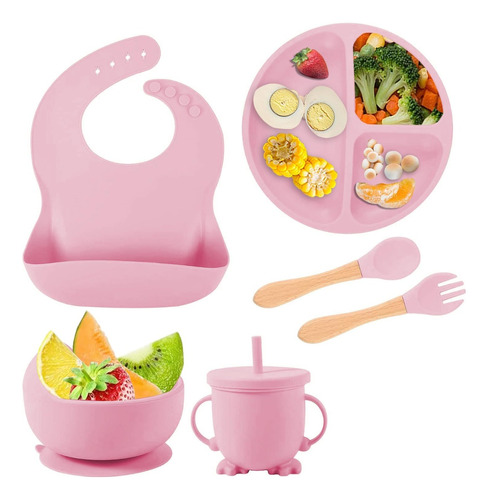 Set Alimentación Bebé Bambú Silicona Seguro Saludable Sinbpa