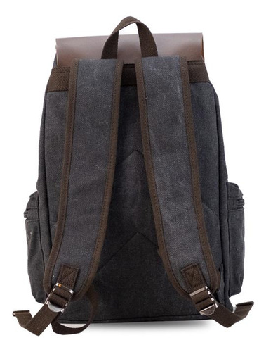 Mochila De Tela Canvas Con Tapa Gran Capacidad Lincolns Color Negro