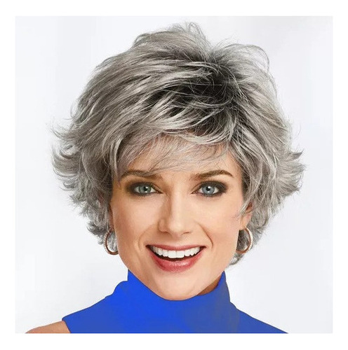 Ff Peluca Degradada Para Mujer, Corta Y Desordenada, Gris