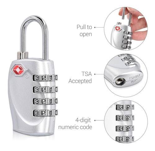 Candado Tsa Equipaje De Seguridad - Combinación De 4 Dígitos