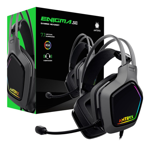 Audifono Gamer Antryx Enigma Se Gray 7.1 Virtual Vibrad Usb Color Gris Color de la luz RGB