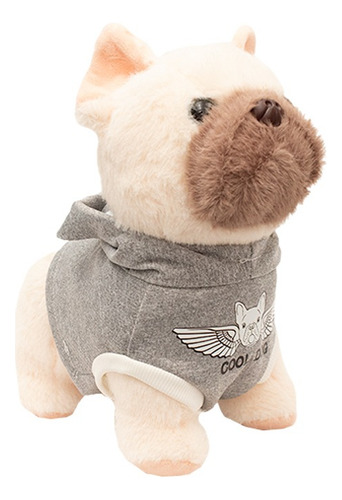 Perrito De Peluche Con Sudadera Ultra Suave Y Esponjoso 21cm Color Gris