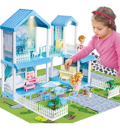 Casa De Muñecas Toy Life Blue Dollhouse Para Niñas De 4  Csñ