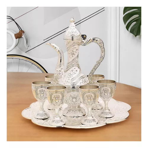 Conjunto de chá turco vintage, conjunto de bule de café turco para  mulheres, com bandeja de bule e 6 xícaras, volume, 30 ml, altura da xícara  de 6,5 cm, decorações artesanais para