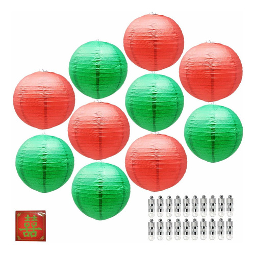 10 Linterna Papel Navidad Luz Para Decoracion Farol 12  Rojo