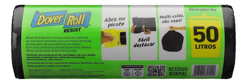 Kit com 2 Sacos Para Lixo Resist! Preto 50L 20un + 20% - Dover Roll
