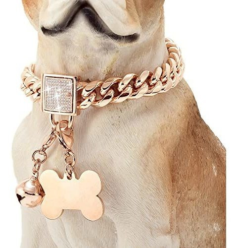 Collar De Perro De Cadena De Oro De Rosa Con Mp3x7