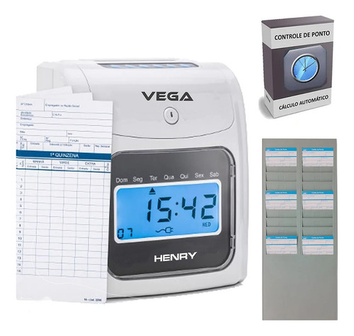 Relógio Ponto Vega C/ + 50 Cartões + Chapeira + Sirene 110v/220v