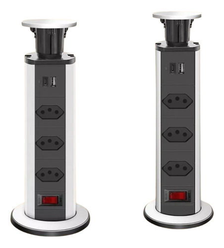 Torre De Tomada Multiplug Embutir Retrátil Mesa Usb Tipo-c Cor Preto